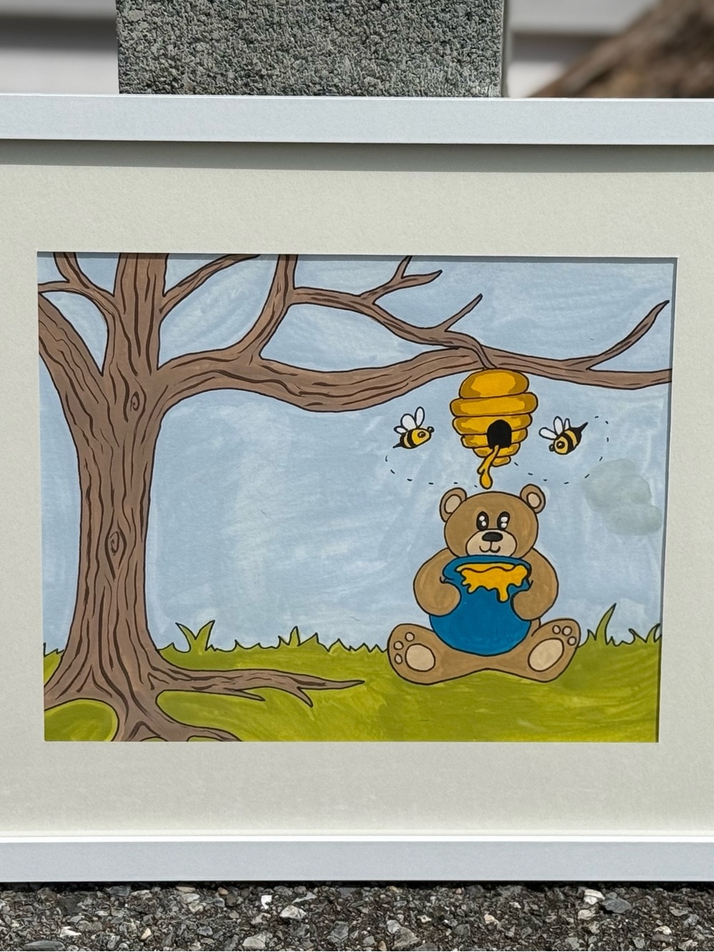 Nursery Decor Painting Framed Original - Honey Bear